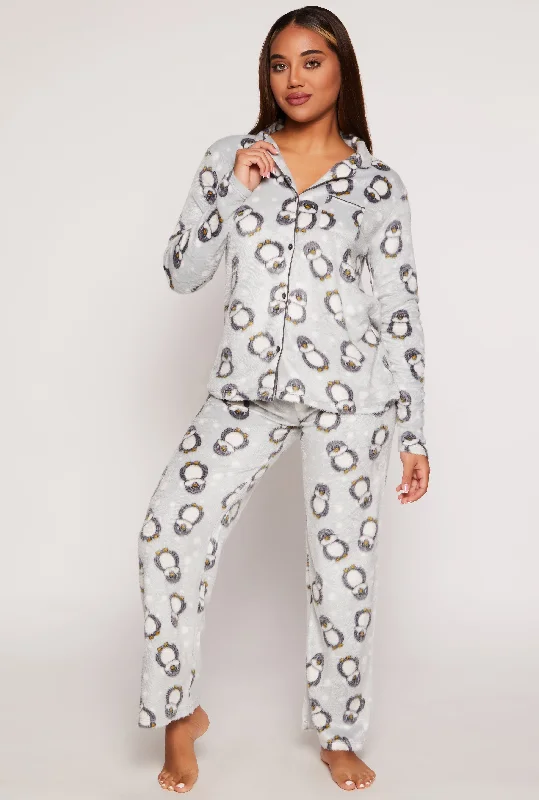 Penguin Graphic Print Pajama Shirt and Pants