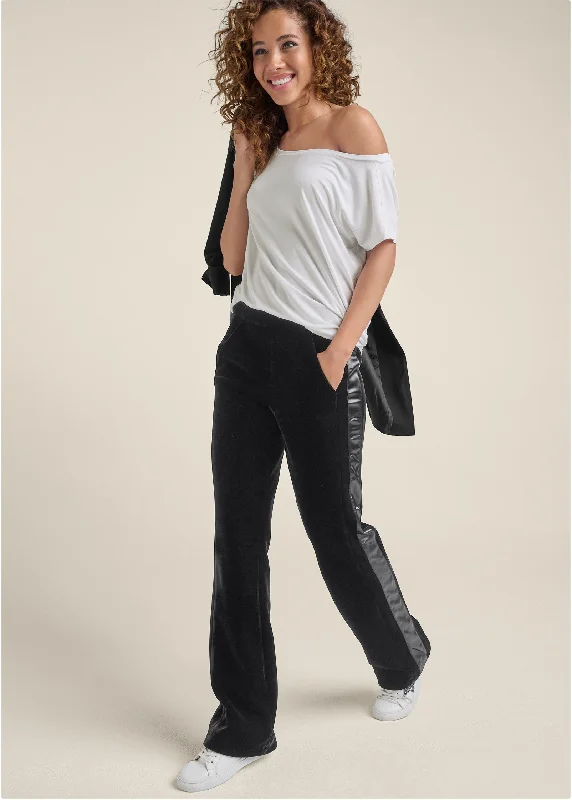 Velvet Satin Wide-Leg Pants  - Black