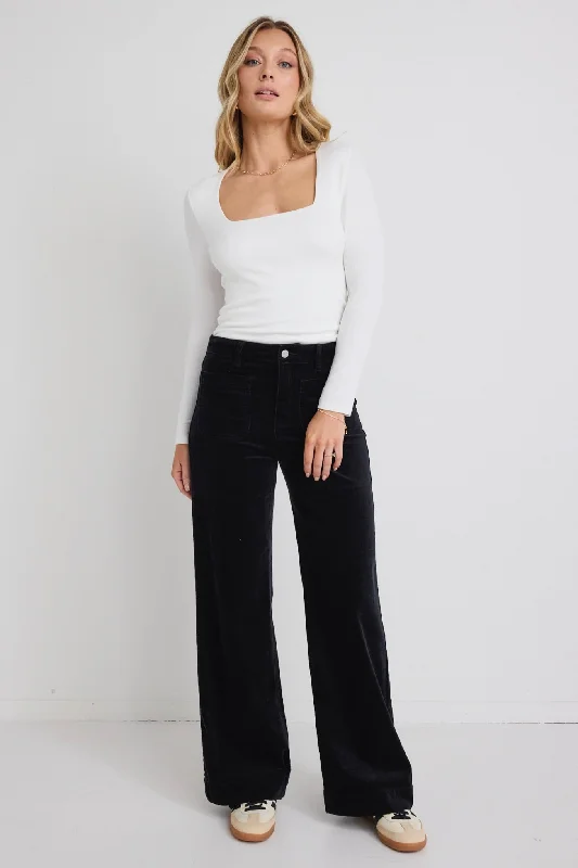 Zoey Black Cord High Rise Wide Leg Pocket Pant