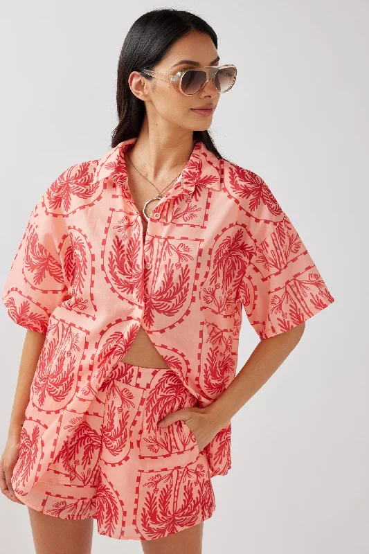 Cora Button-Up Shirt Print Red Salmon