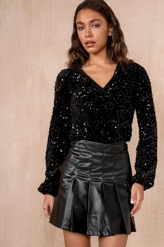 Irene Black Velvet Sequin Bodysuit