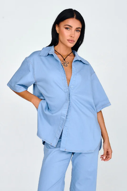 Light Aura Button Up Shirt Denim Blue