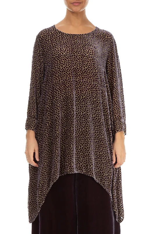 Longer Edge Devoré Dot Rustic Taupe Silk Velvet Tunic