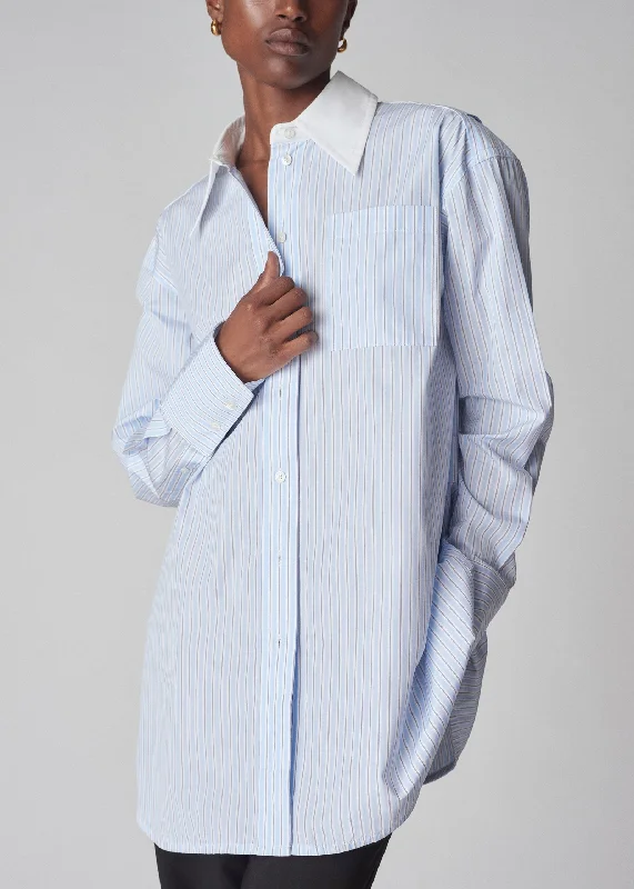 Oversized Striped Cotton Shirt - Blue Stripe