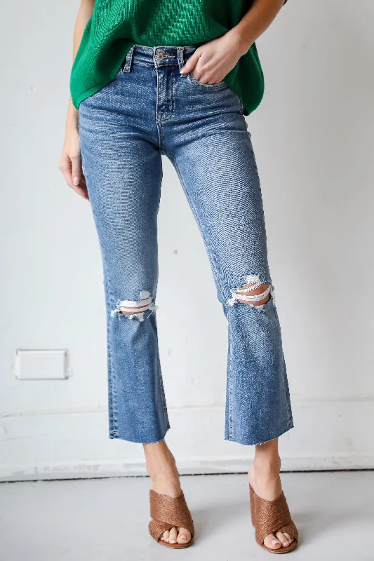 Bella Medium Wash Distressed High-Rise Flare Jeans