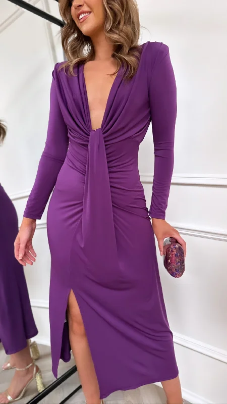 Brody Purple Long Sleeve Midi Dress