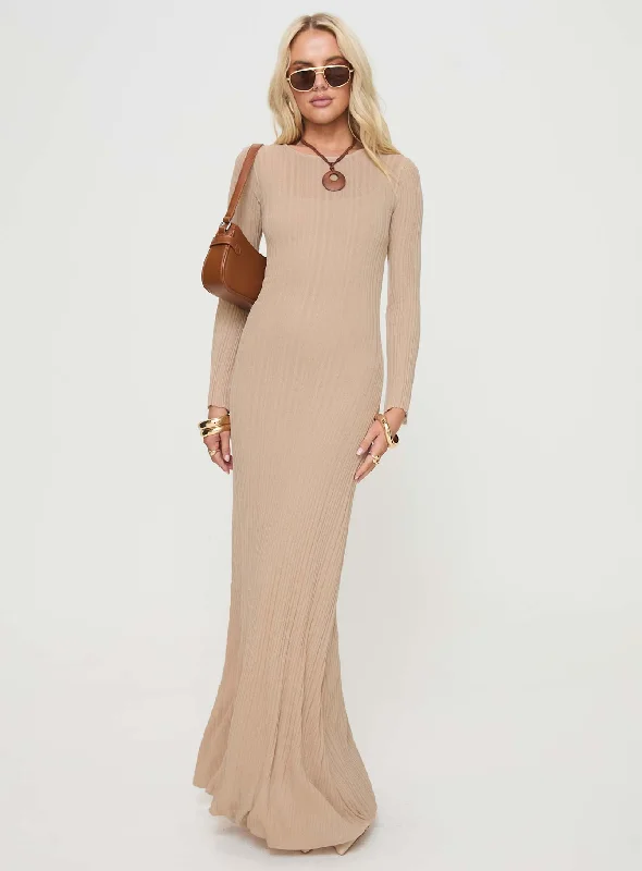 Carlota Long Sleeve Maxi Dress Beige