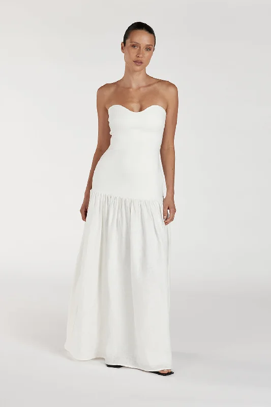 ELLISON WHITE STRAPLESS MIDI DRESS