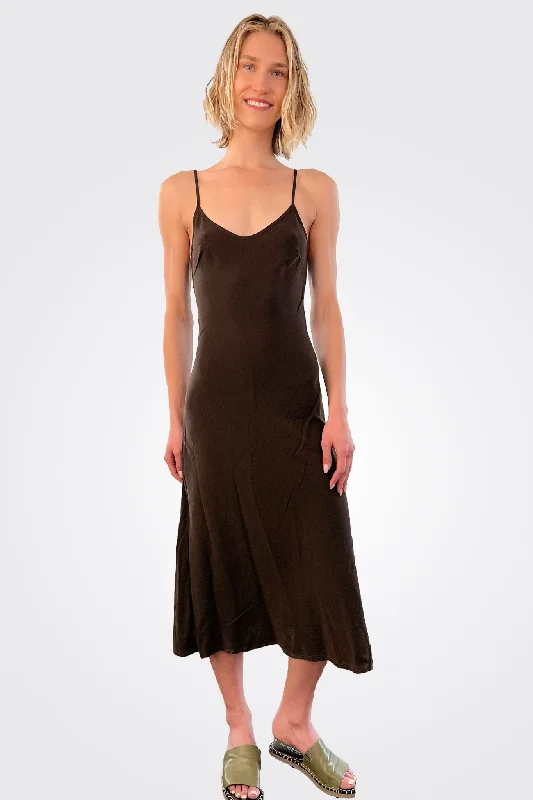 Harlow Bias Cut Slip Dress - Espresso