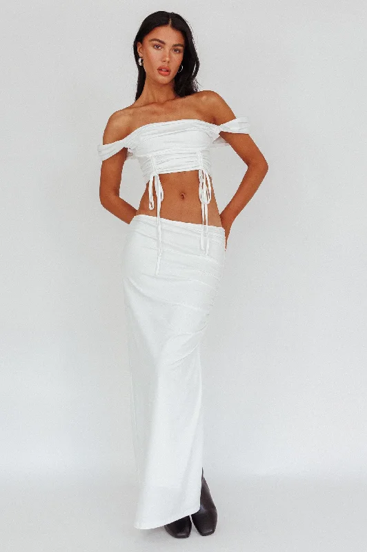 Headliner Ruched Side Maxi Skirt White