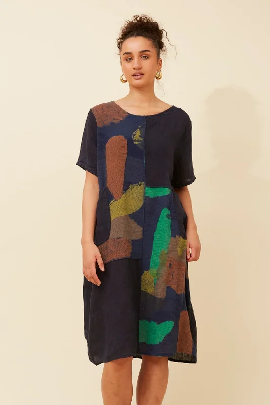 ISOLA ABSTRACT PRINT LINEN DRESS