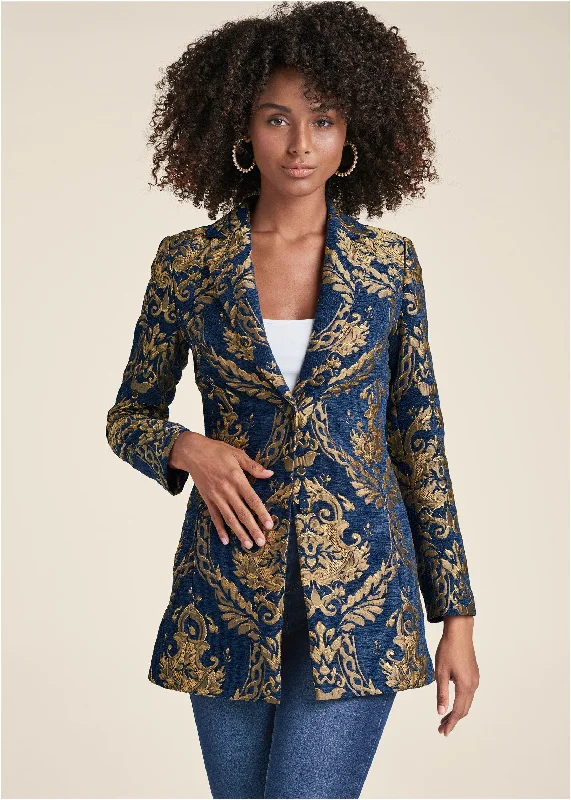 Jacquard Paisley Blazer - Blue Multi