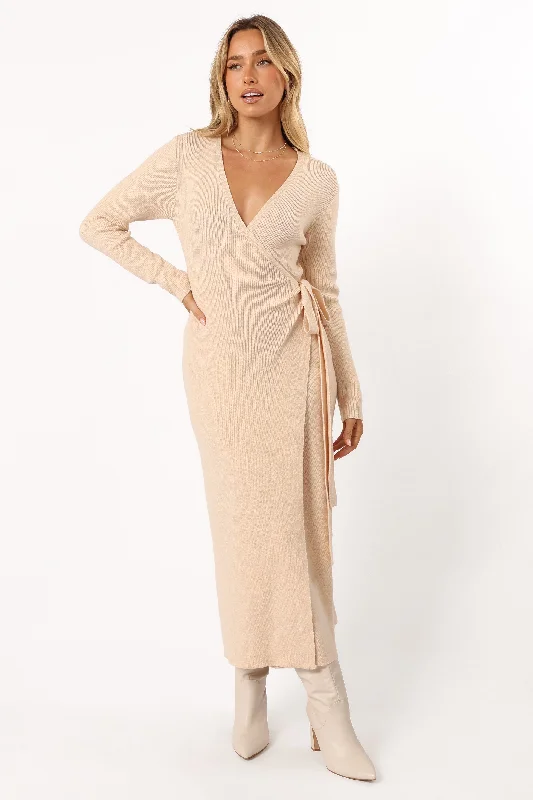 Kellan Wrap Midi Dress - Beige