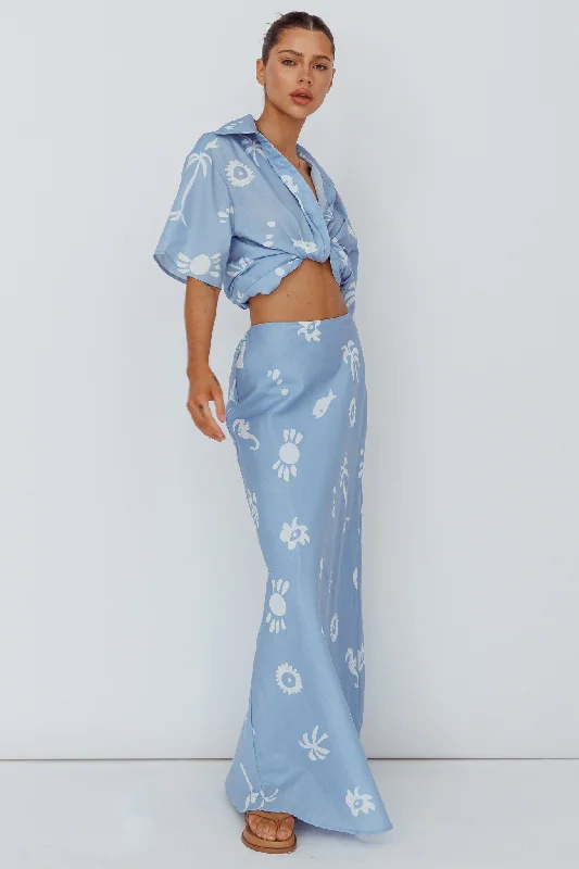 Light Aura Maxi Skirt Print Blue White