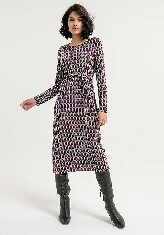 Surkana Belted Waist Unique Print Midi Dress, Multi