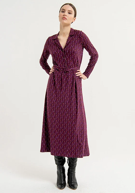 Surkana Abstract Print Shirt Style Midi Dress, Plum