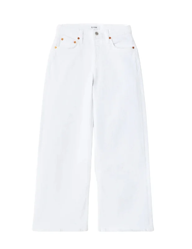 Mid Rise Wide Leg Crop White