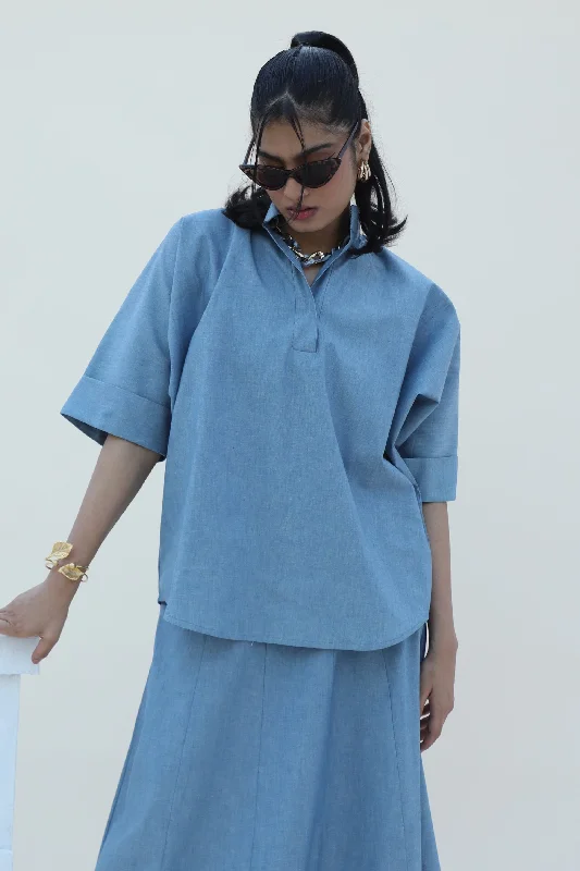 Midnight Muse Batwing Shirt Denim Blue