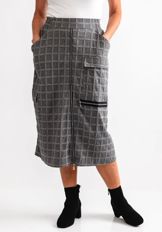 My Soul Embossed Check Midi Skirt, Grey