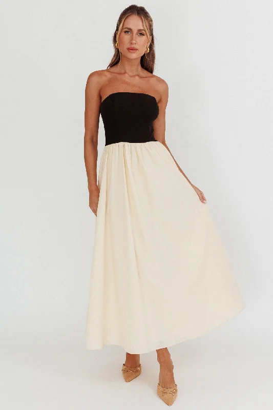 Princess Strapless Contrast Maxi Dress Black/Beige