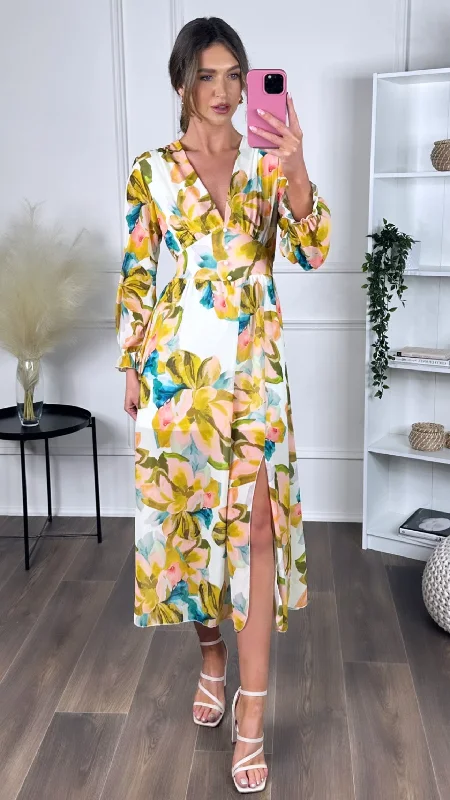 Rosa Yellow & Green Printed Midi Dress