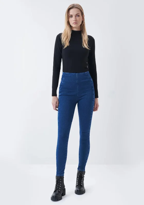 Salsa High Waist Jeggings, Blue Denim