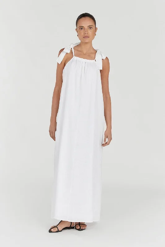 SAYLOR WHITE BOW LINEN MAXI DRESS