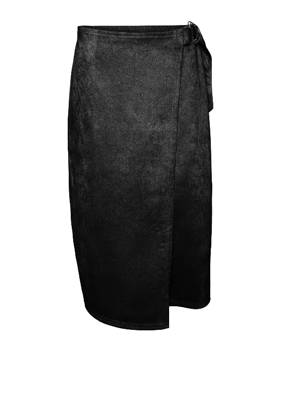 Vero Moda Thea Faux Suede Wrap Midi Skirt, Black