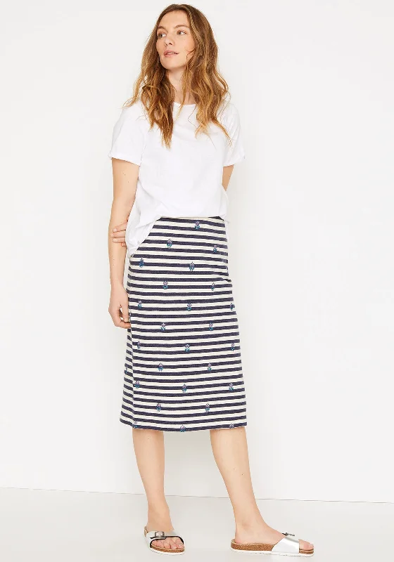 White Stuff Tanika Jersey Midi Skirt, Navy & Cream