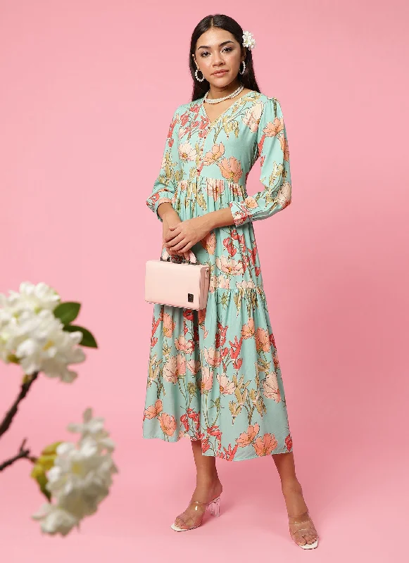 Women Blue Floral Printed Dress