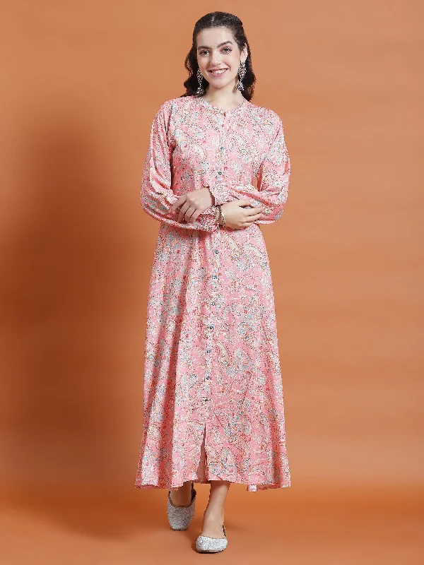 Women Pink Floral Print Dress