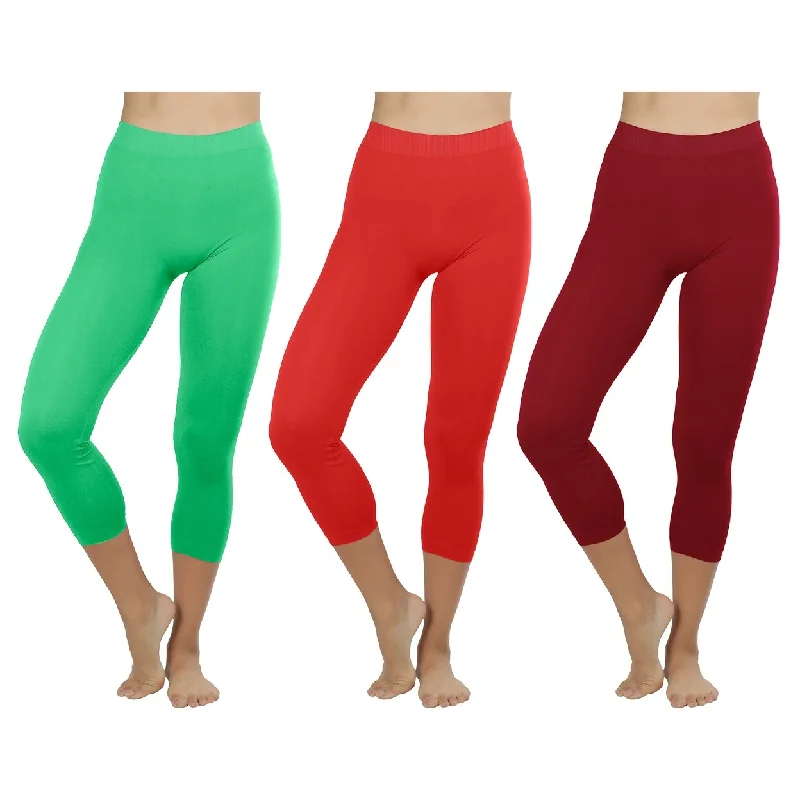 6Pack Womens High Waisted UltraSoft Stretch Yoga Capri Leggings Opaque