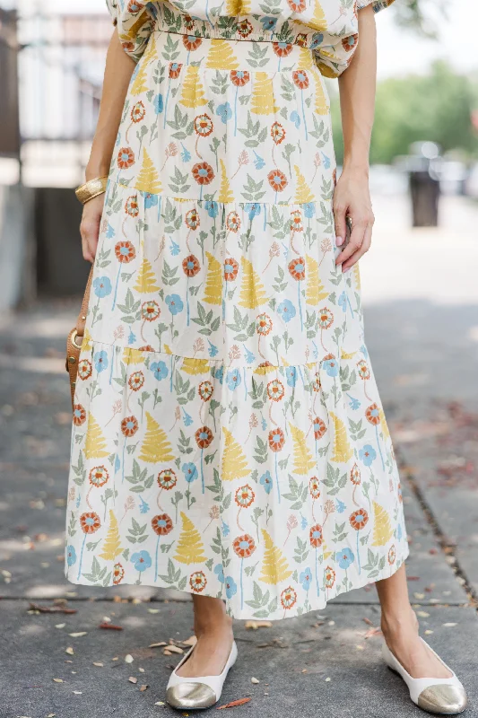 All I Need Natural Floral Midi Skirt