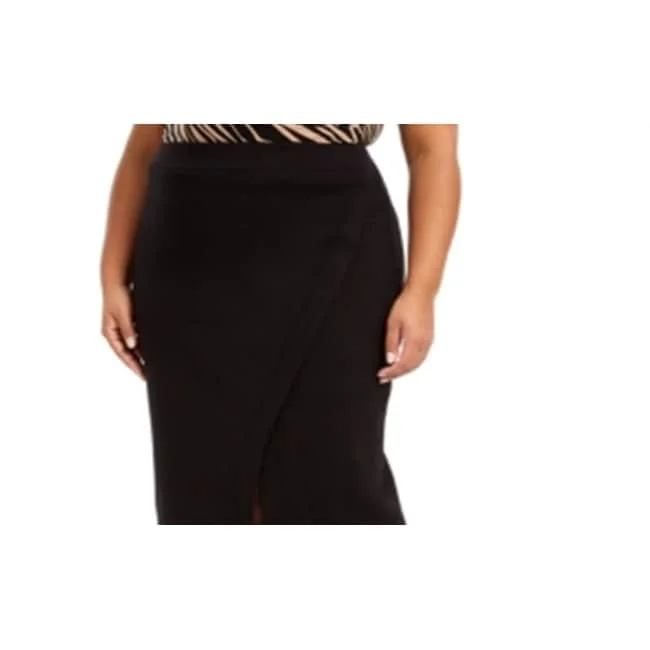 Anne Klein Women's Below The Knee Wrap Wear To Work Skirt Black Size 0X