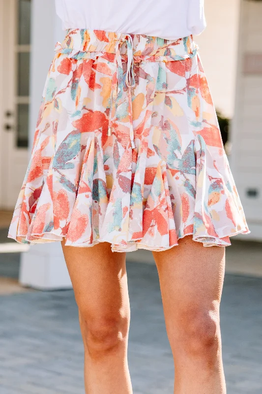 At This Time Coral Orange Floral Skort