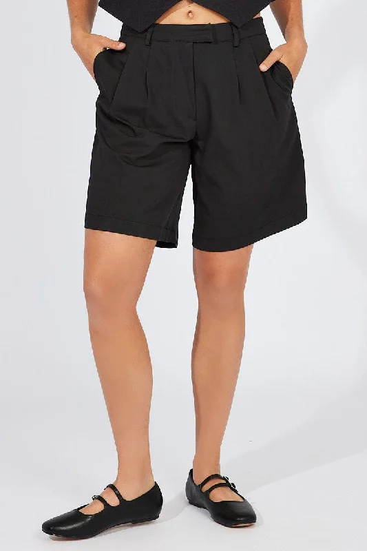 Black Longline Shorts Mid Rise