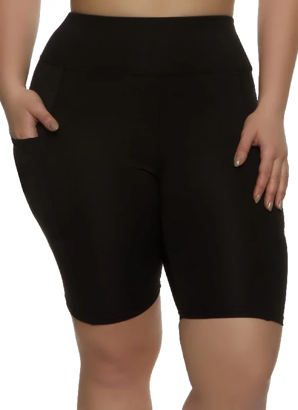 Plus Size Basic Pocket Biker Shorts