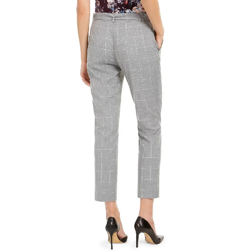 Calvin Klein Women's Belted Windowpane Skinny Pants Gray Size 6