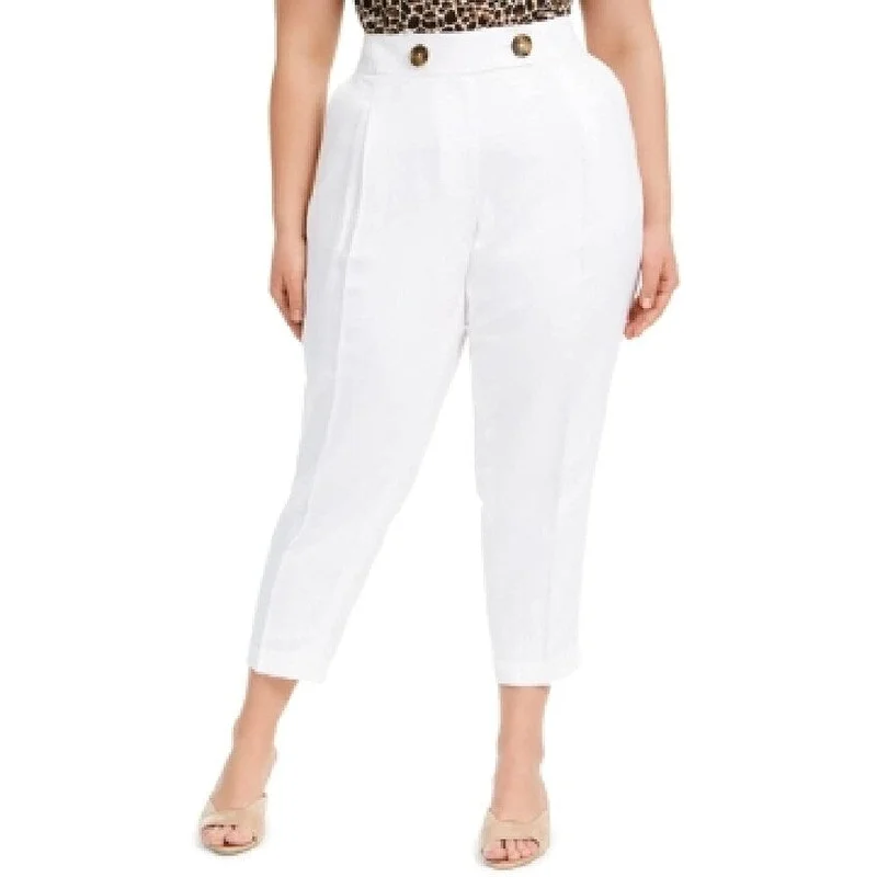 Calvin Klein Women's Linen Slim Ankle Pants White Size 18W