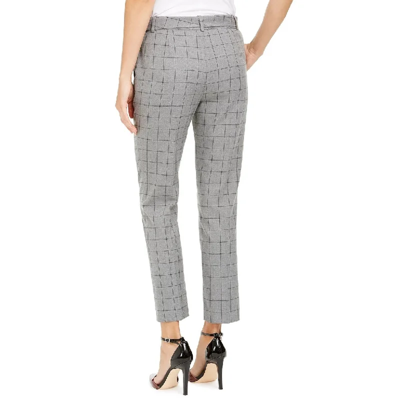 Calvin Klein Women's Petite Windowpane-Print Belted Pants Gray Size 2P