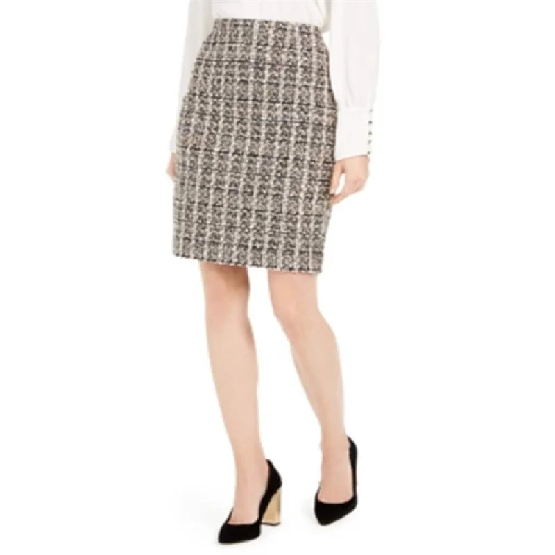 Calvin Klein Women's Straight Skirt Plaid Sequined Brown Size 4