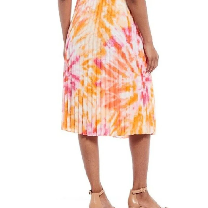 Calvin Klein Women's Tie Dye Casual Pleated Skirt Orange Size X-Small