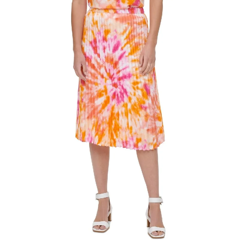 Calvin Klein Women's Tie Dye Midi Accordion Pleat Skirt Orange Size Small