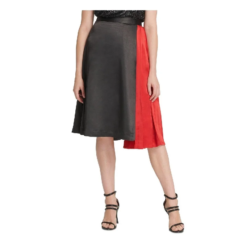 Dkny Women's Asymmetrical Skirt Pleated Mixed Media Black Size 0