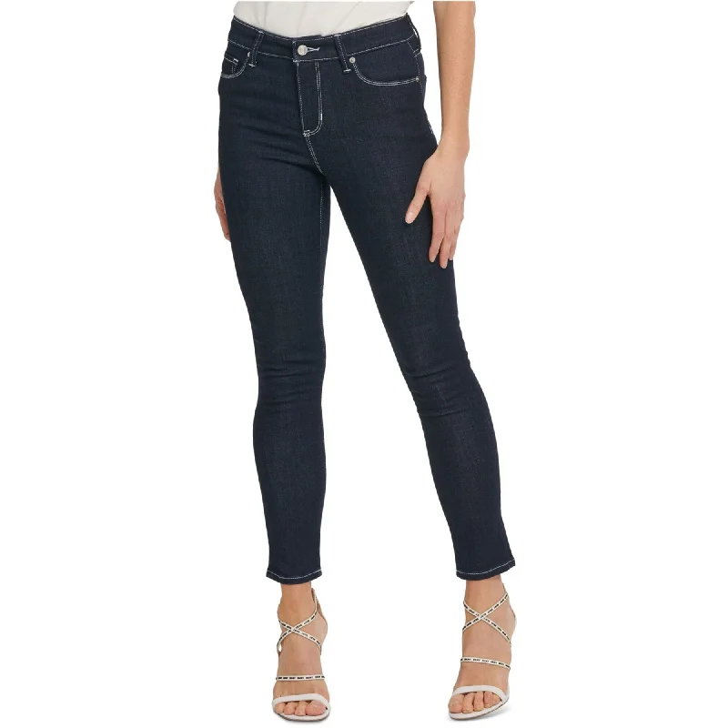 DKNY Womens Contrast-Stitch Skinny Fit Jeans, Blue, 29