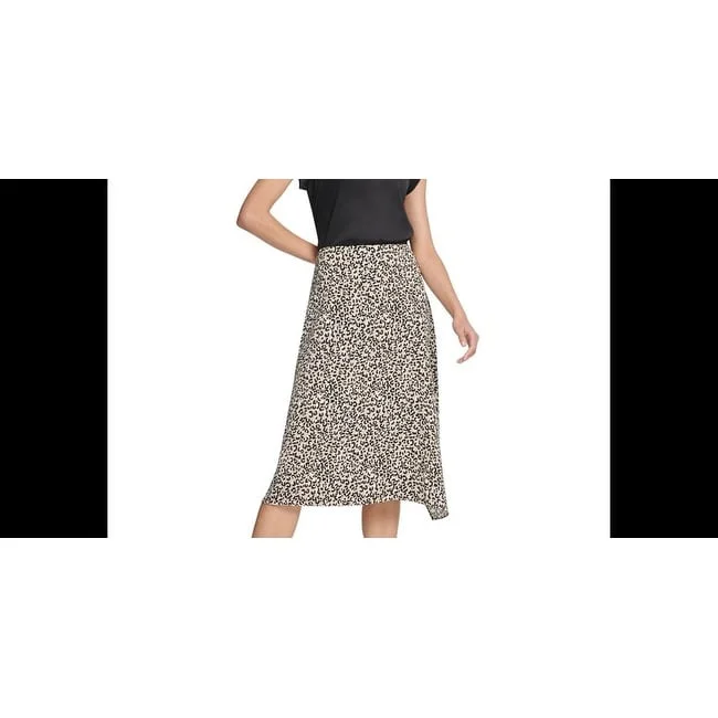 Dkny Women's Ruffled Animal Print Below The Knee Skirt Brown Size 2