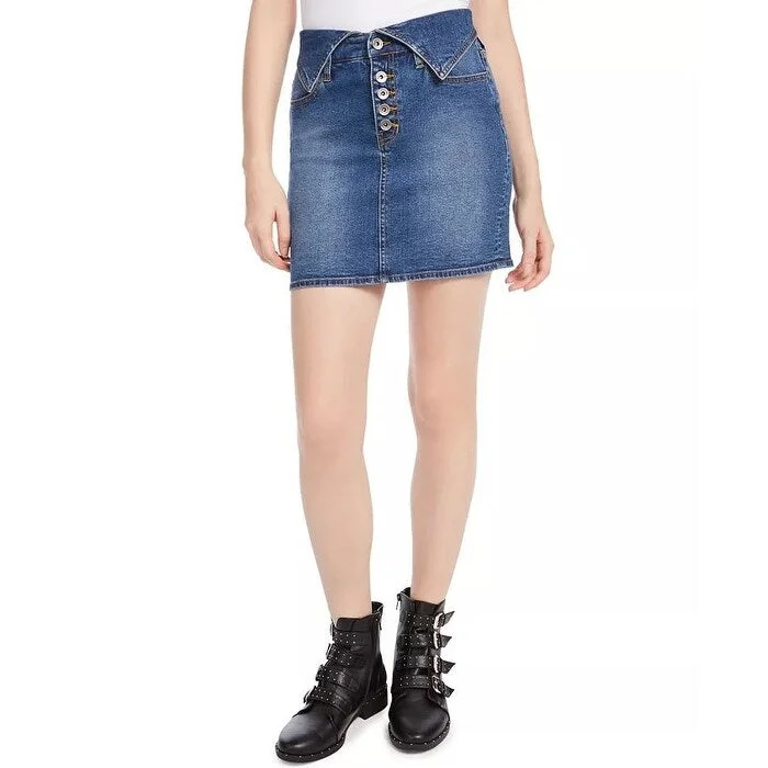 Kendall + Kylie Women's Flipped-Waistband Denim Skirt Blue Size 28