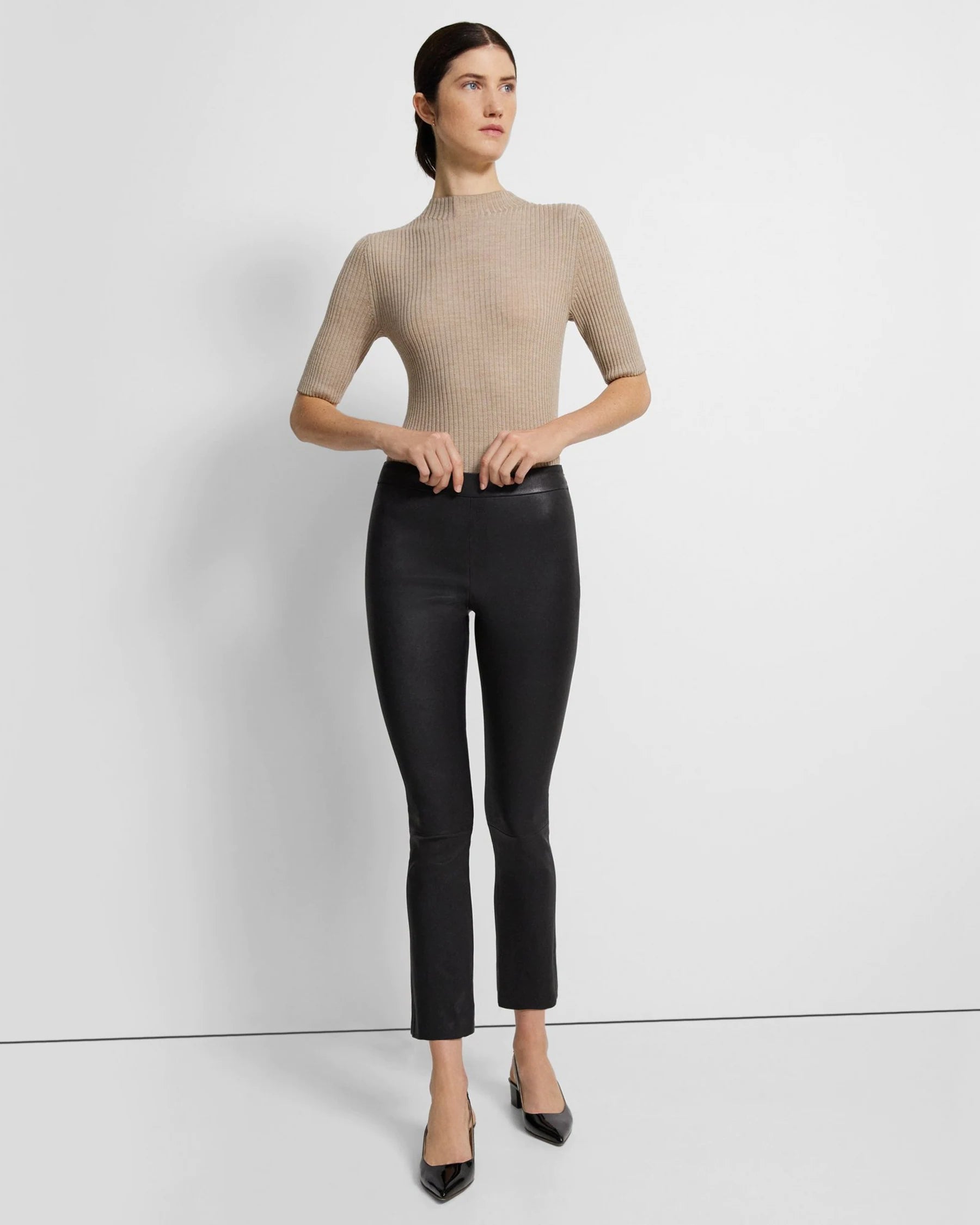 Leather Slim Kick Pant - Black