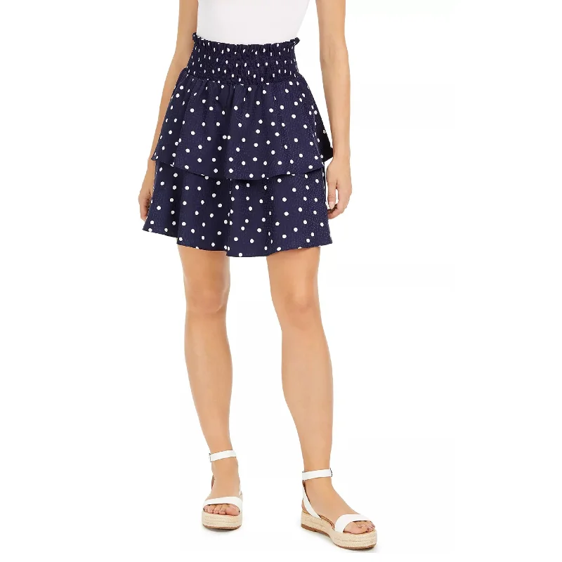 Maison Jules Women's Polka Dot Smocked Tiered Skirt Blue Size Xx-Large