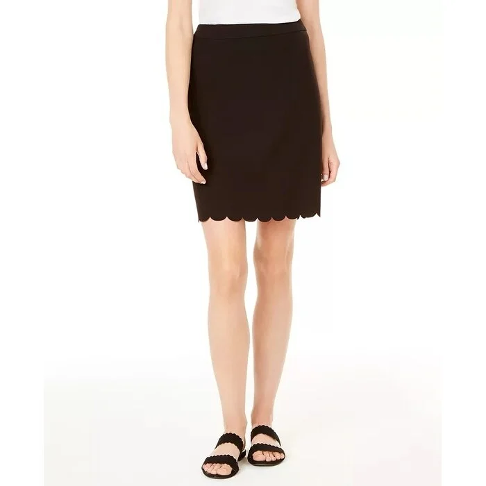 Maison Jules Women's Scallop Hem Above The Knee Pencil Wear To Work Skirt Black Size 2